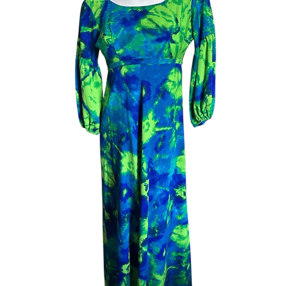 Vintage 60s Long Sleeve Dress in Blue and Green